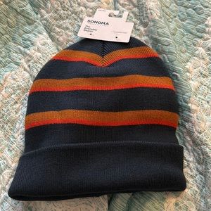 Multi color beanie(navy blue, red orange, and tan)